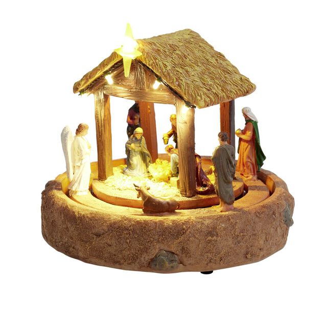 Crèche de Noël à poser lumineuse musicale animée rotation 360° Ø19xH17,5cm