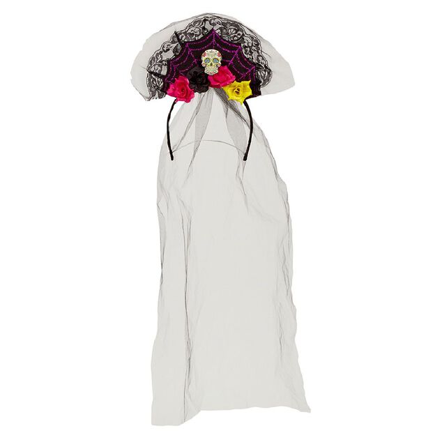 Serre-t&ecirc;te squelette avec voile enfant