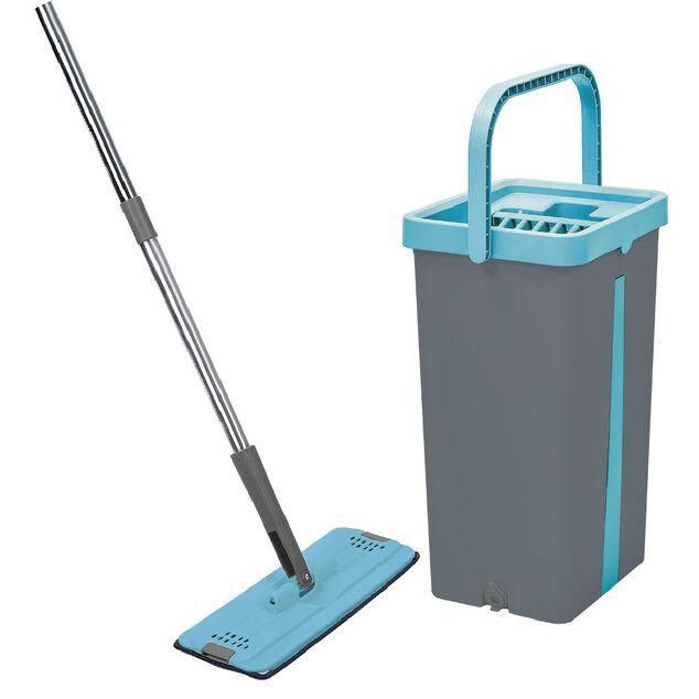 Seau essoreur avec balai plat pliable 8 L