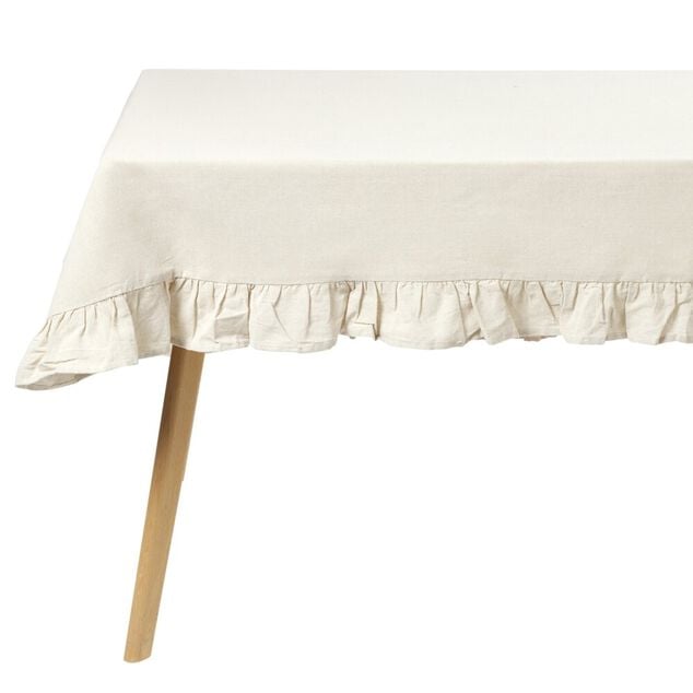 Nappe rectangulaire &agrave; volants coton gaufr&eacute; beige 140x250cm