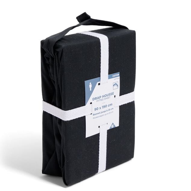 Drap housse 90x190cm 100% coton noir