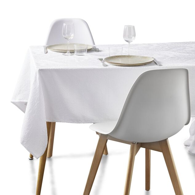 Nappe rectangulaire tissu jacquard motif relief blanc 135x250cm
