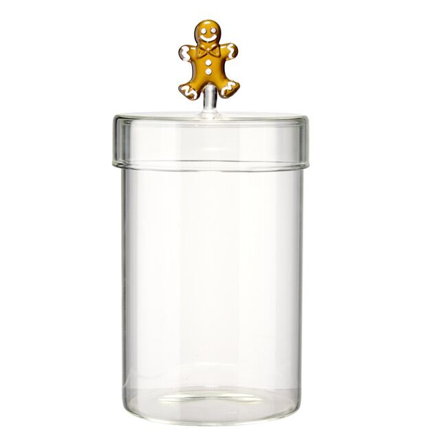 Bocal alimentaire avec couvercle verre transparent L10X10XH16 cm (3 mod&egrave;les noeud/pain d'&eacute;pice/sapin)