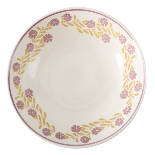 Assiette creuse ronde Berthie c&eacute;ramique motif v&eacute;g&eacute;tal vert et blanc &Oslash;14xH5cm