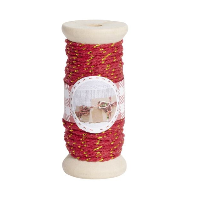 Rouleau fil coton rouge et dor&eacute; 15m