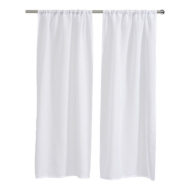 Vitrage passe tringle x2 aspect toile &agrave; beurre blanc uni 60x120cm