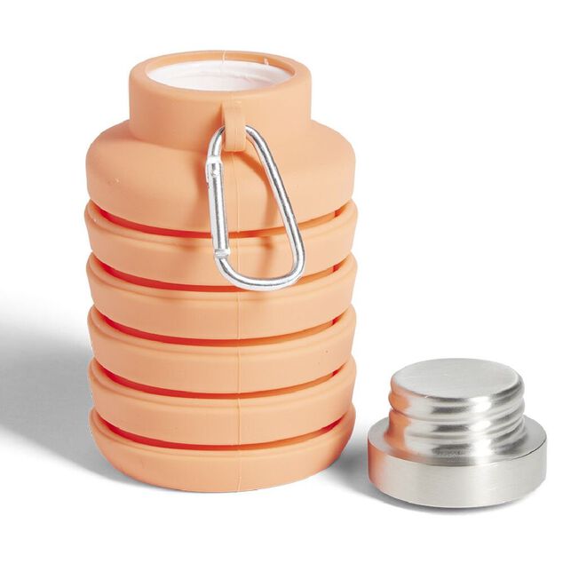 Gourde pliable silicone corail avec mousqueton