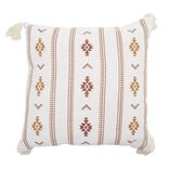 Coussin carr&eacute; Indie blanc motif orange avec pompons 40x40cm