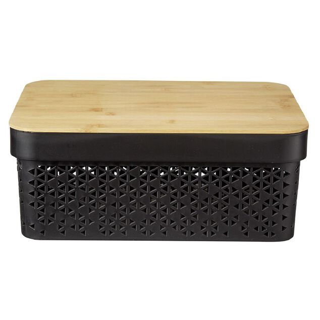 Pani&egrave;re noire avec couvercle bambou naturel H13,5 cm