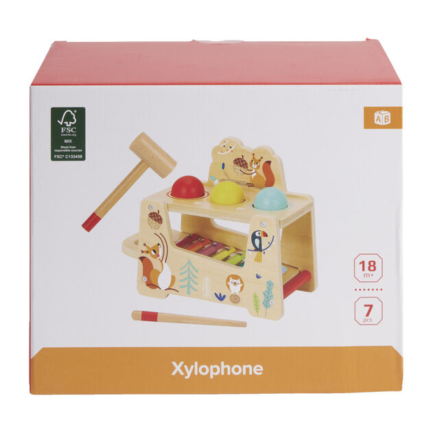 Xylophone marteau 2en1 en bois 7 pi&egrave;ces