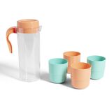 Pichet pique-nique avec 4 tasses plastique vert et orange Ø24xH8,5cm