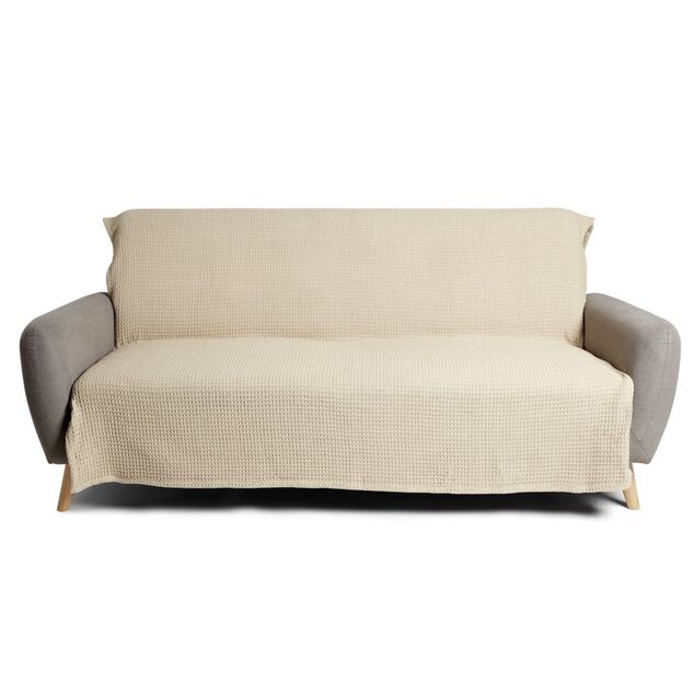 Jet&eacute; de canap&eacute; 170x250cm polycoton gaufr&eacute; beige