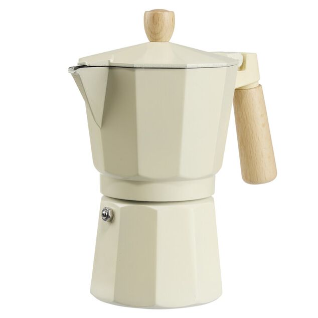Cafeti&egrave;re style traditionnel 270ml aluminium beige poign&eacute;e bois H19cm