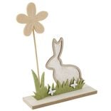 D&eacute;coration &agrave; poser lapin en bois et fleur L19,5xH24,5cm