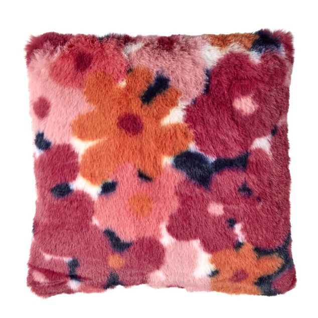 Coussin carr&eacute; vintage motif fleurs rose blanc orange 40x40cm