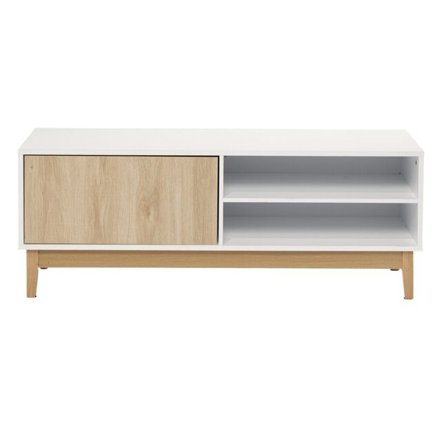 Meuble TV Lida 2 niches 1 porte en bois naturel et blanc