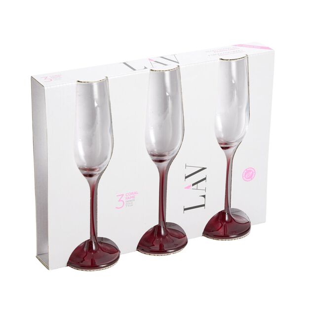Fl&ucirc;te &agrave; champagne x3 en verre avec pied rouge fum&eacute; 21,5cl