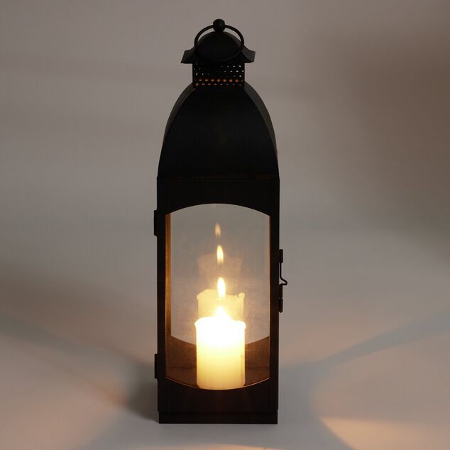 Lanterne rectangulaire vitrée métal noir 13x12xH40,5cm