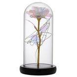 Rose iridescente &agrave; led sous cloche