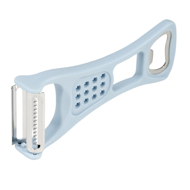 D&eacute;capsuleur &eacute;plucheur multifonction en acier et plastique bleu L15,5cm