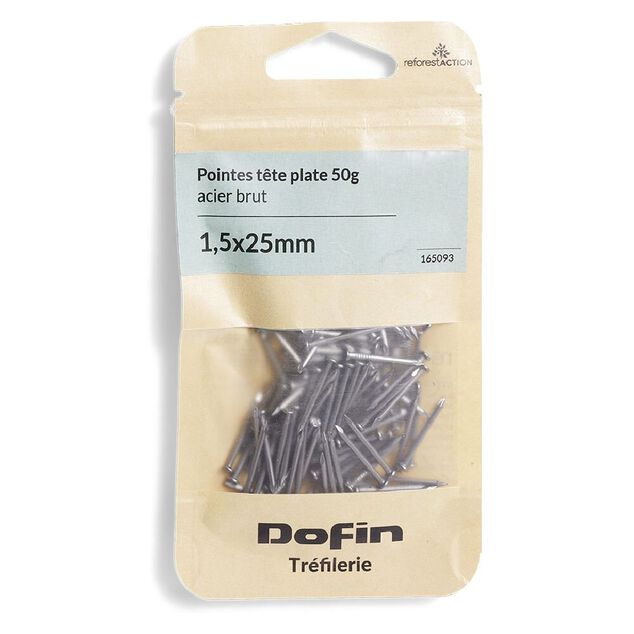 50g pointes t&ecirc;te homme acier brut - 1,5x25 mm