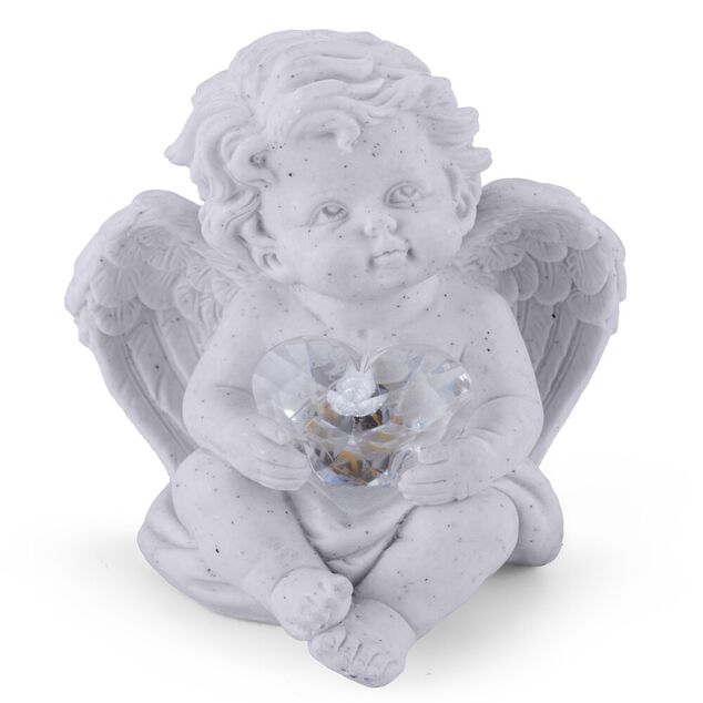 D&eacute;coration fun&eacute;raire solaire ange avec coeur polyr&eacute;sine 10x9xH9,5cm