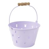 Seau perfor&eacute; d&eacute;cor lapin m&eacute;tal pastel et poign&eacute;e bois &Oslash;16xH10cm (3 mod&egrave;les)