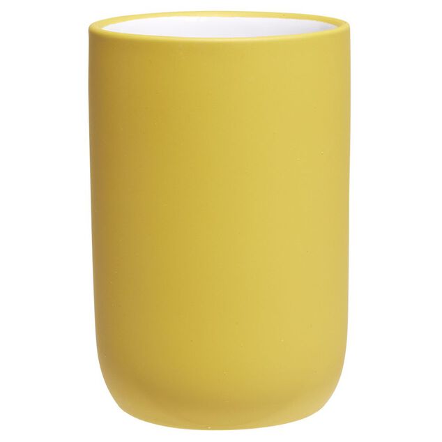 Gobelet c&eacute;ramique jaune int&eacute;rieur blanc &Oslash;6,8xH10cm