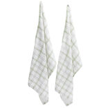 Torchon éponge x2 polycoton quadrillé blanc et vert 38x63cm