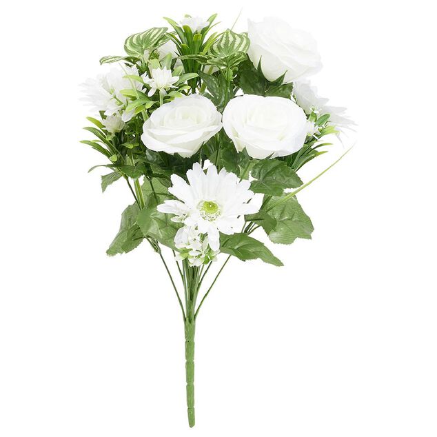 Piquet fleur artificielle rose et marguerite &Oslash;25xH47cm blanc