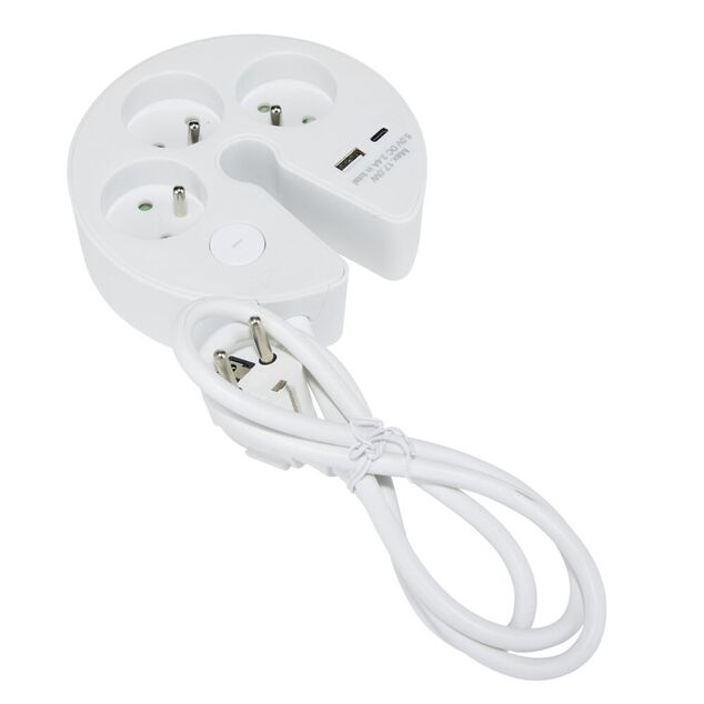 Multiprise 3 entr&eacute;es 1 port USB-A et USB-C (2 mod&egrave;les)