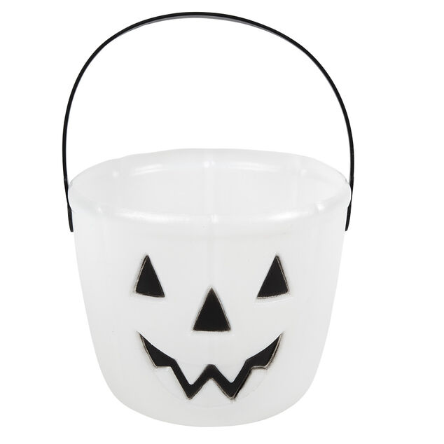 Seau &agrave; bonbons Halloween design citrouille phosphorescent blanc