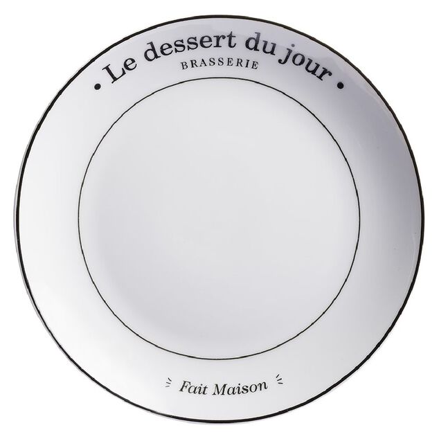 Assiette &agrave; dessert blanche "Le dessert du jour" &Oslash;19cm
