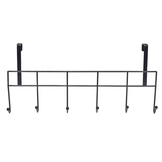 Pat&egrave;re de porte en m&eacute;tal noir 6 crochets L40x20cm
