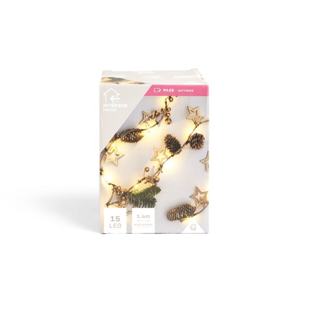 Guirlande Lumineuse intérieure pomme de pin et sapin 15LED 1,4m