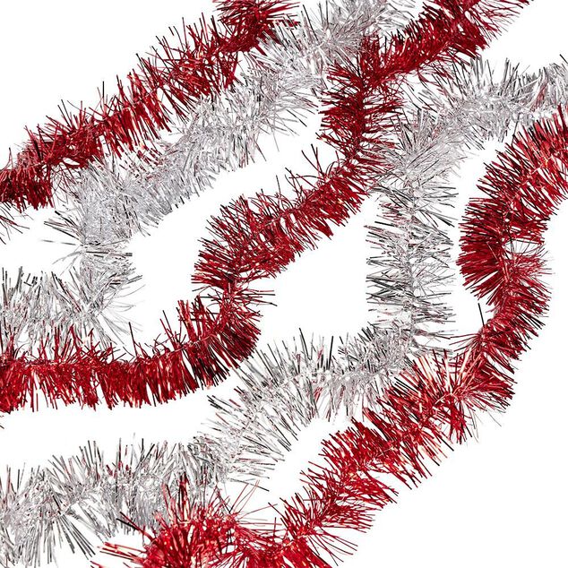 Guirlandes de No&euml;l scintillantes argent&eacute;es et rouges x5