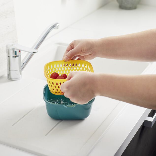 Lot de 3 passoires cuvettes carrées bleues et jaunes