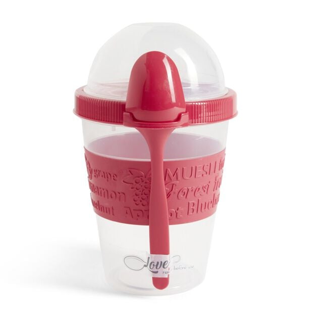 Pot &agrave; yaourt avec cuill&egrave;re lunchbox rouge ou blanc