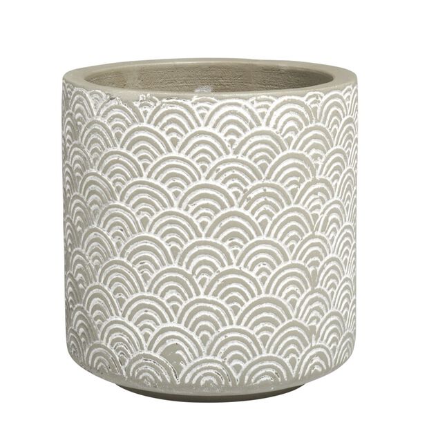 Cache pot cylindre en terre cuite motif &eacute;caille