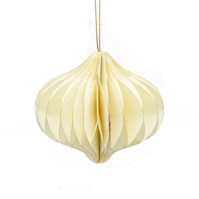 Suspension toupie 3D papier certifié FSC® blanc crème et doré Ø8xH9cm