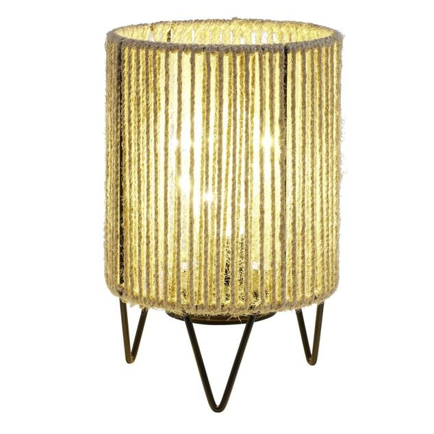 Lampe &agrave; poser corde naturelle pieds m&eacute;tal noir &Oslash;13xH21cm