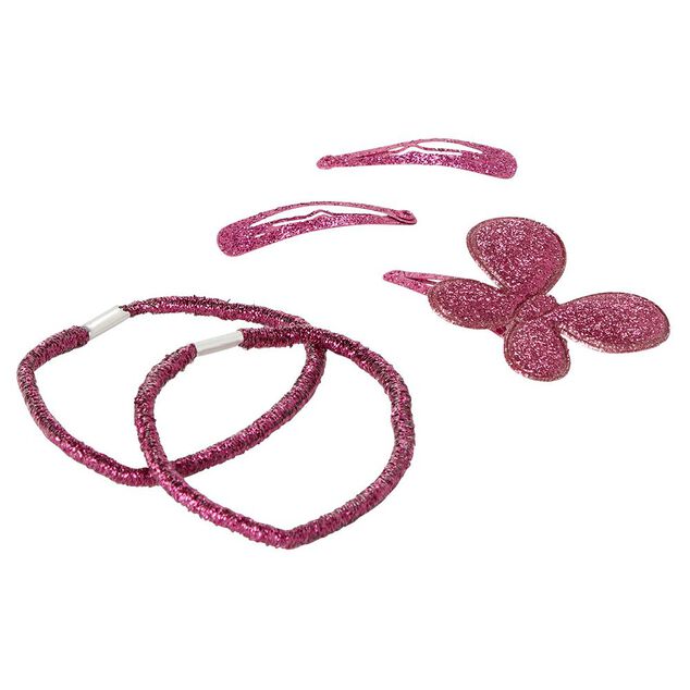 Kit pince clic clac x3 + élastique rose pailleté x4
