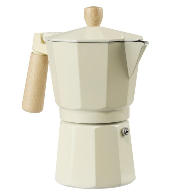 Cafeti&egrave;re style traditionnel 270ml aluminium beige poign&eacute;e bois H19cm