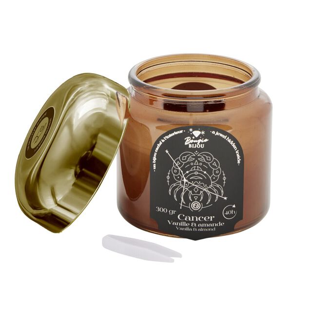 Bougie bijoux bracelet astrologie dor&eacute; verre parfum&eacute;e &Oslash;8xH10,5cm (12 mod&egrave;les)