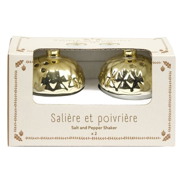 Sali&egrave;re et poivri&egrave;re forme gland automne dolomite dor&eacute; et blanc &Oslash;5xH7,5cm