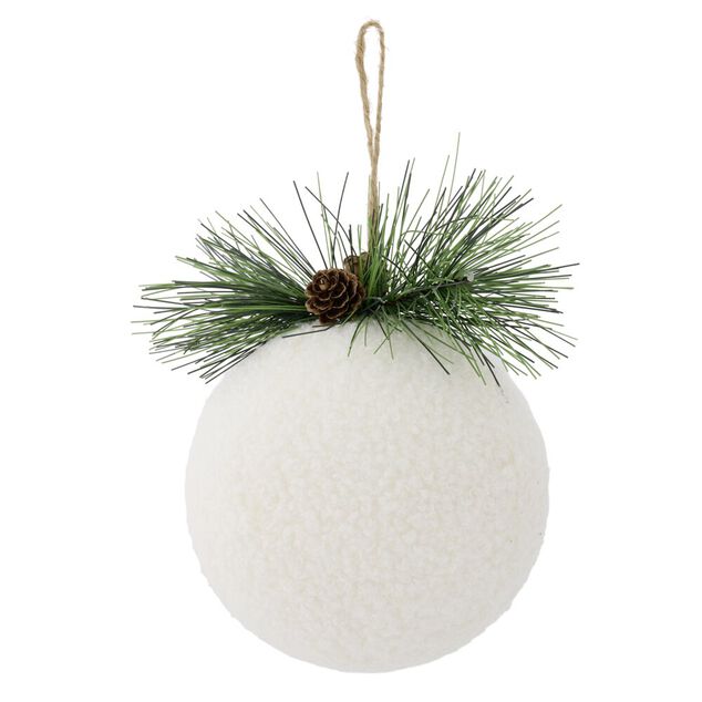Boule de No&euml;l effet bouclette avec branche d&eacute;corative &Oslash;12cm (2 mod&egrave;les)