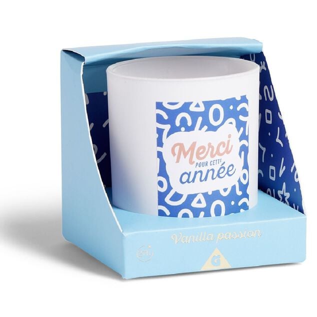 Bougie Merci pour cette ann&eacute;e bleu senteur vanille