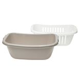 Panière à linge x2 en plastique blanc et marron 58x40xH23cm