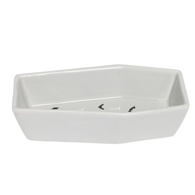 Coupelle Halloween forme cercueil dolomite blanc 9,5x17,5cm