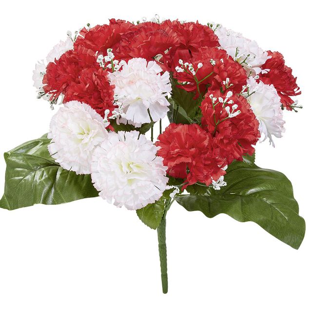 Bouquet d'oeillets et gypsophiles rouge